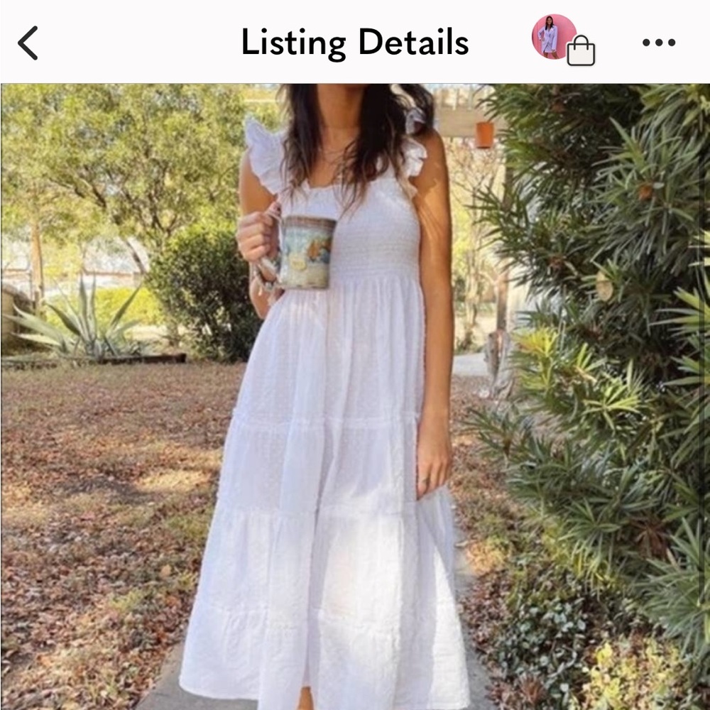 Hill House Home Ellie Nap Midi Dress White Pink Swiss Dot